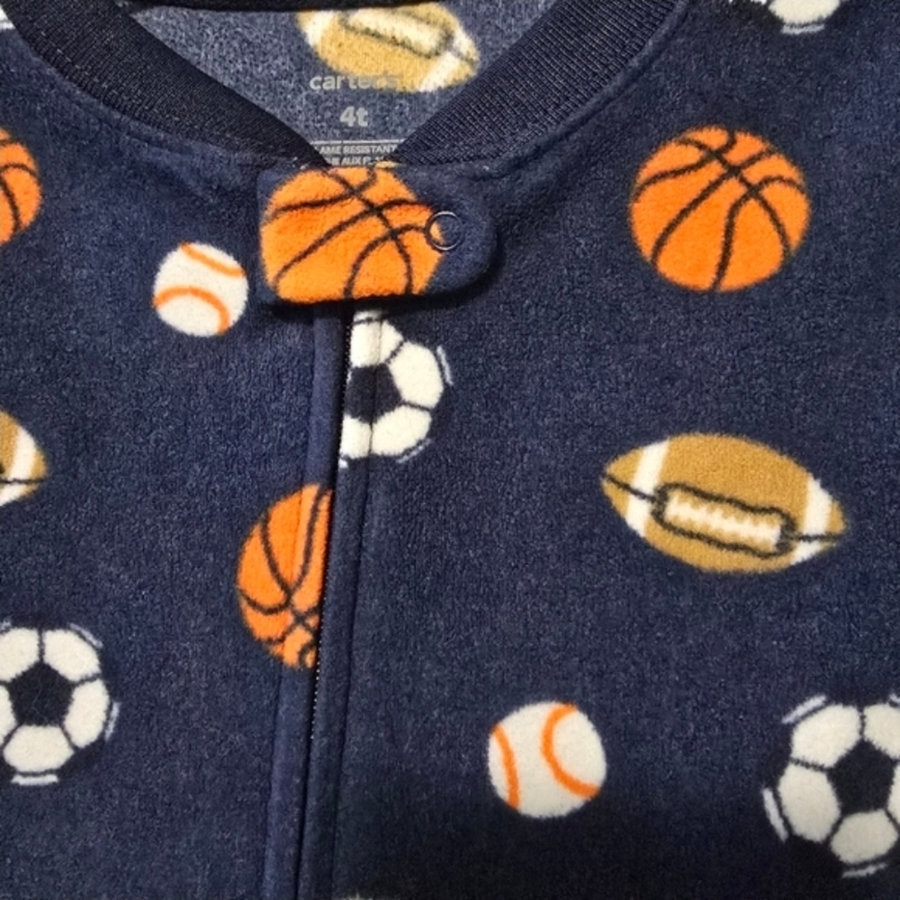 Carter's Toddler 4T Kids Sports-Theme Fleece Navy Footie One Piece Pajama - Picture 3 of 9